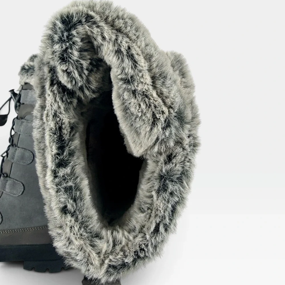 Target Alberta Winter Boots Kids 2 Grey Thermolite Faux Fur Bungee New